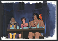 Conan, Jezmine, and Old Man at Table Outside